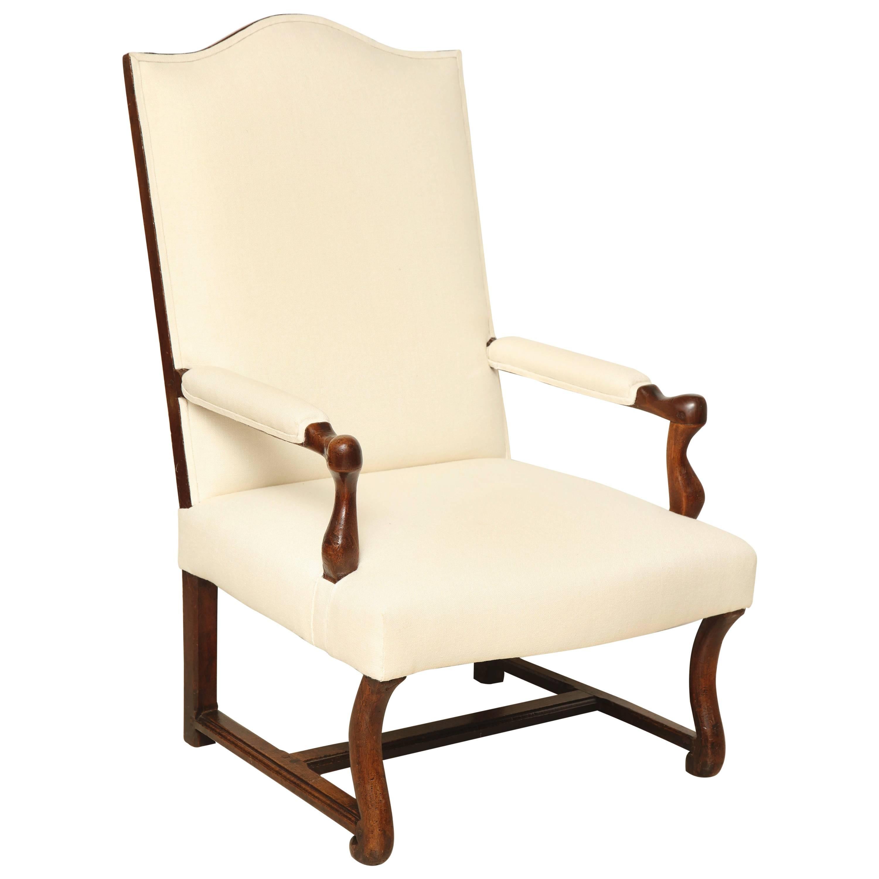 French Walnut Louis XIV Armchair Upholstered in Ivory Linen, France, circa 1770