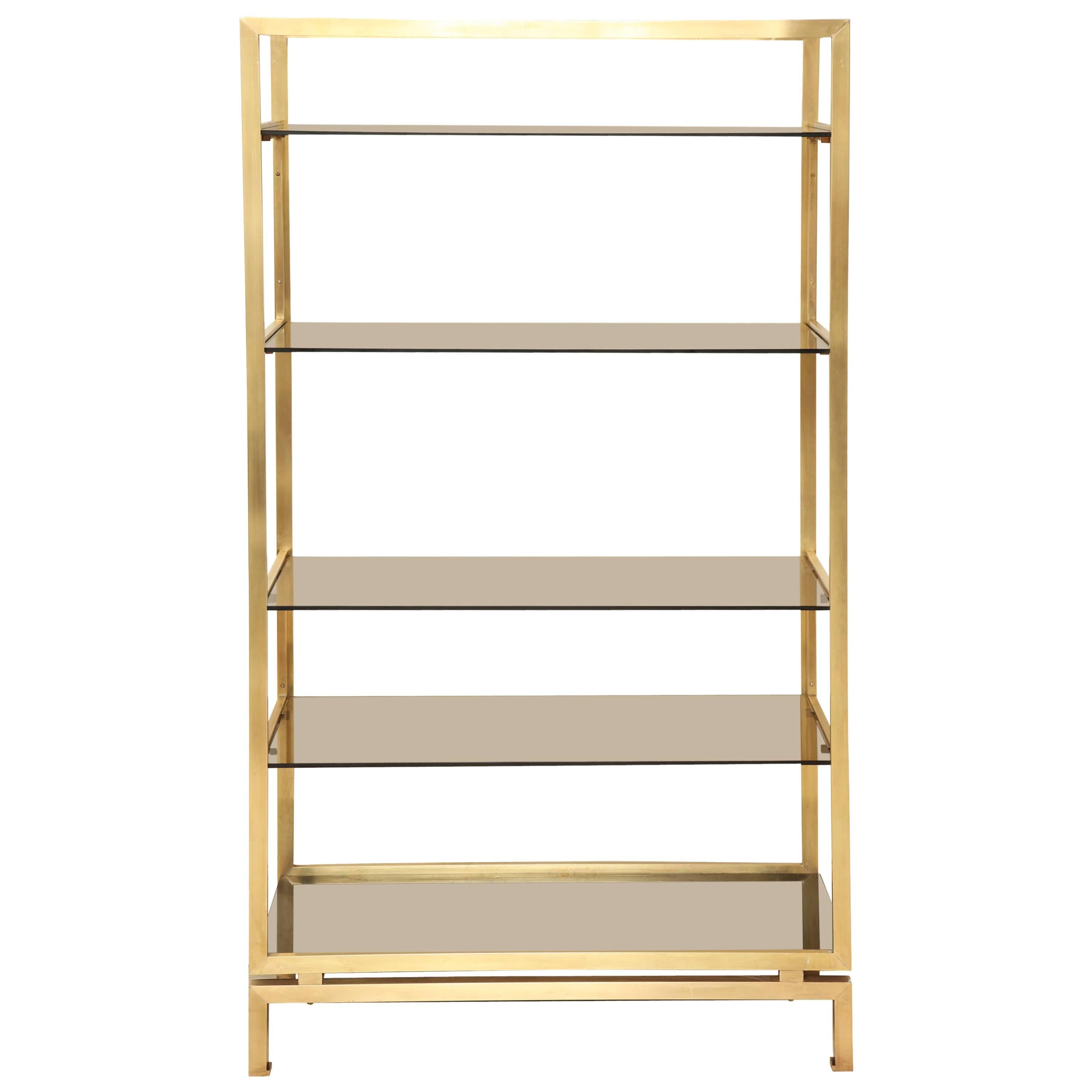 Smoked Glass and Brass Etagere by Guy Lefevre for Malabert, France, circa 1970