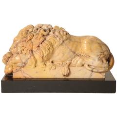 Exceptional Sienna Marble, Carved Recumbent Lion