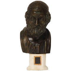 19th Century Italian Bronze Bust of Homer on Marble Socle