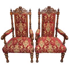 Superb Pair of 19th Century English Carved Oak Armchairs 3