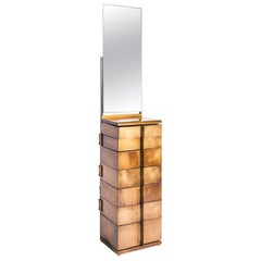 Modern Semainire Made of Tarnished Brass with Rotating Walnut Drawers