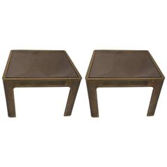 Pair of Side Tables in Brass and Pink Mirror Top, by Peter Ghyczy, 1970s Hungary