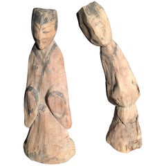 Chinesische antike handgeschnitzte bemalte menschliche Figuren aus Holz, Han-gefärbt, 1800 Jahre alt