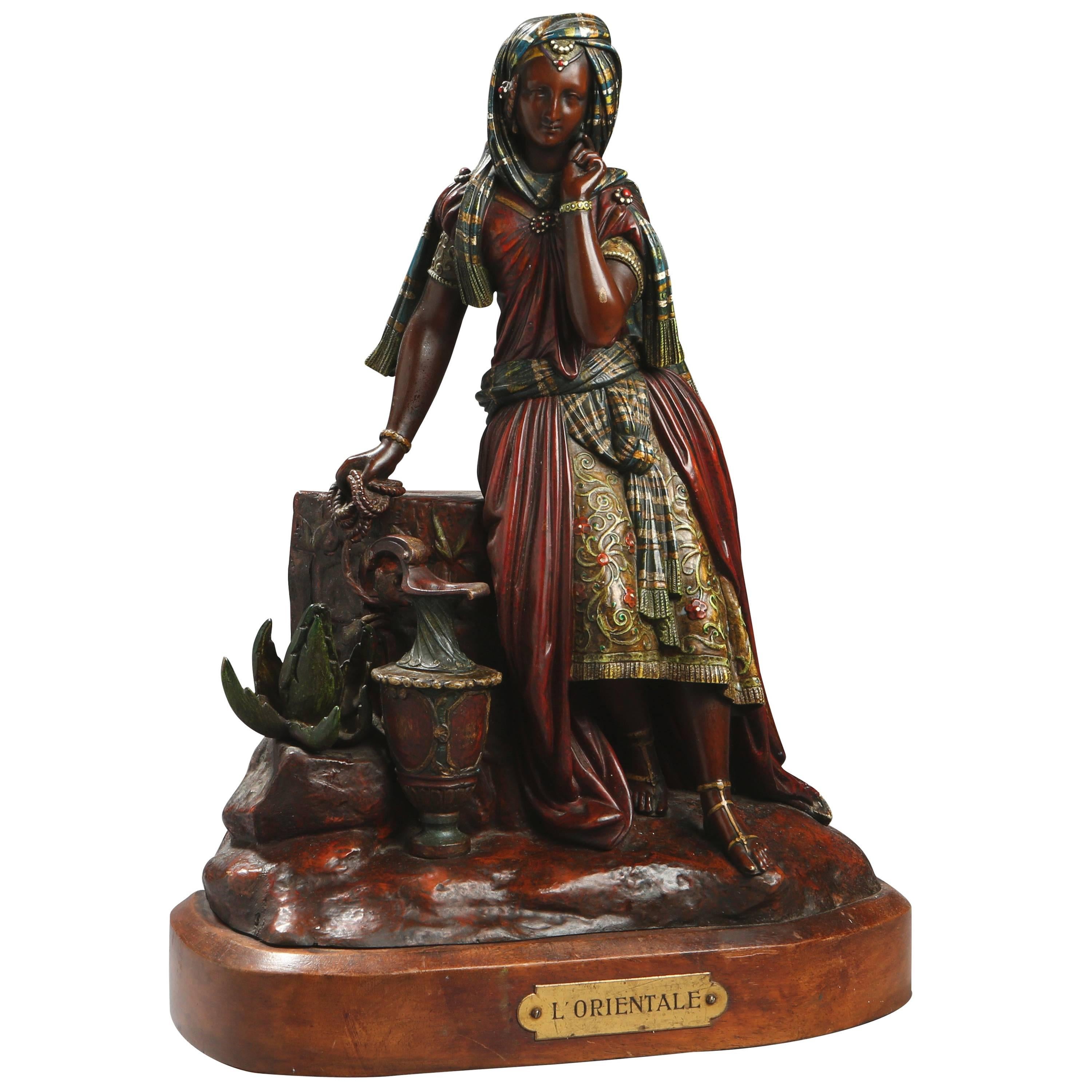 19th Century Cold-Painted Polychrome Bronze by G. Leroux For Sale