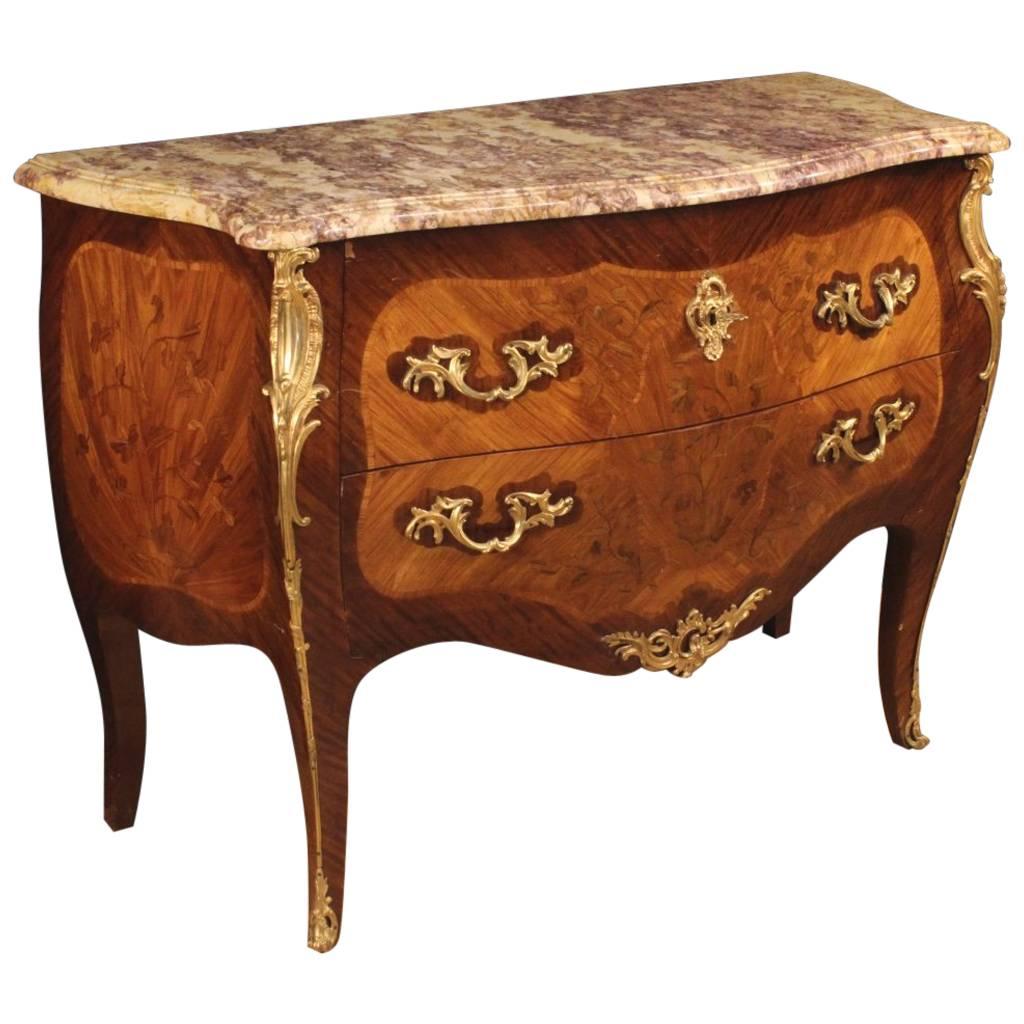 20th Century French Inlaid Dresser in Louis XV Style With Marble Top