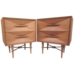 Mid-Century Modern Diamond Front Nightstands atttr. to Albert Parvin