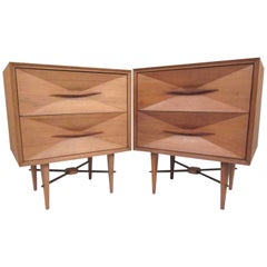 Mid-Century Modern Diamond Front Nightstands atttr. to Albert Parvin