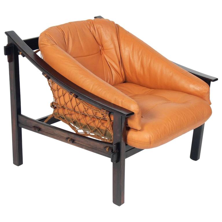 Exotic Jacaranda and Leather Brazilian Lounge Chair by Jean Gillon at