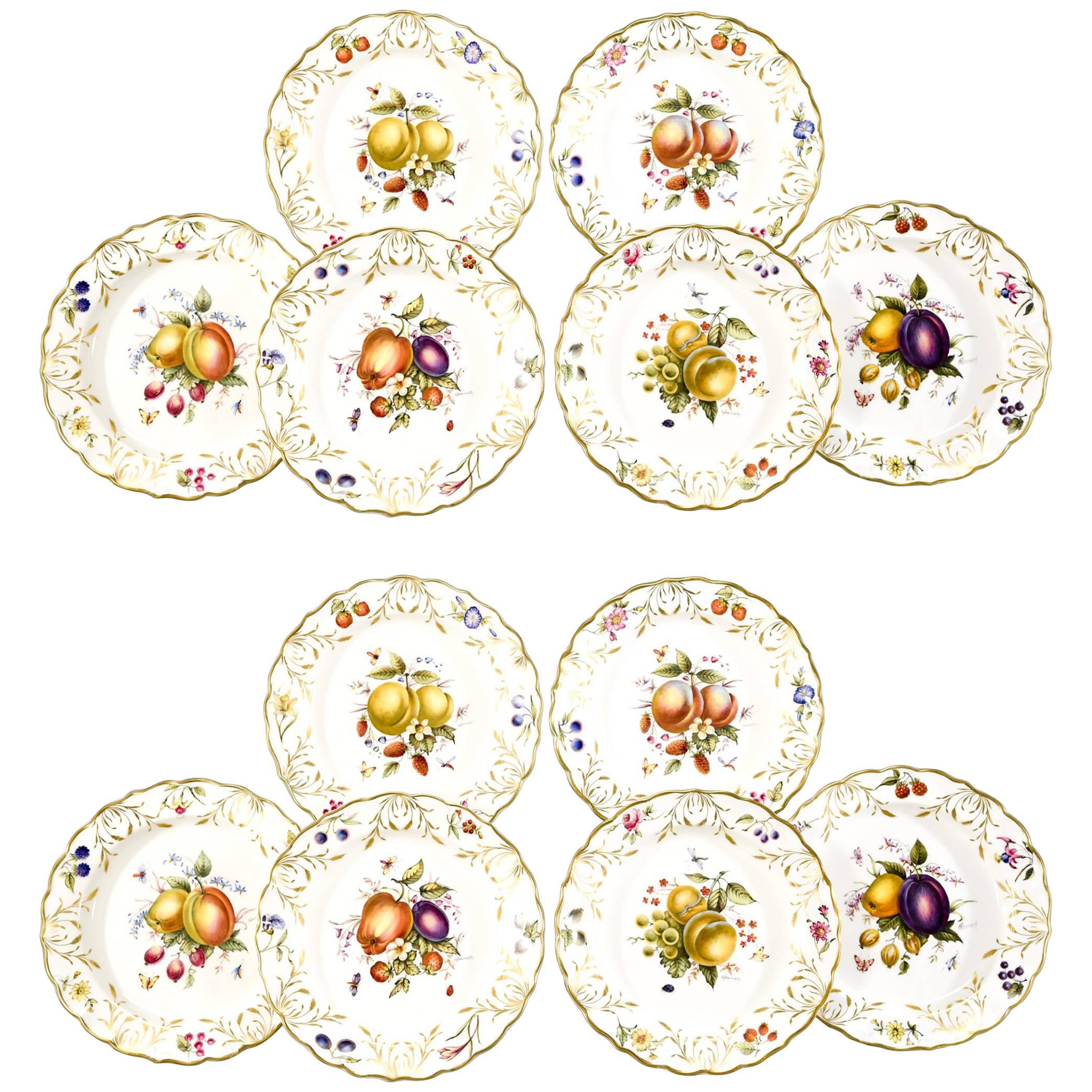 12 Royal Worcester Hand-Painted Dessert Plates with Fruit Artist Signed Hummel