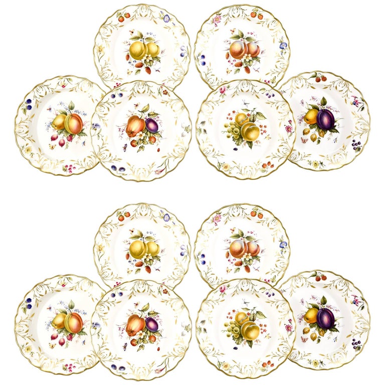 12 Royal Worcester HandPainted Dessert Plates with Fruit Artist Signed