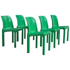 1969, Vico Magistretti for Artemide, Set of Four or Five Green Selene Chairs