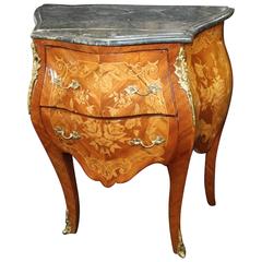 Small French Louis XV Style Marble Topped Inlaid Commode Chest of Drawers