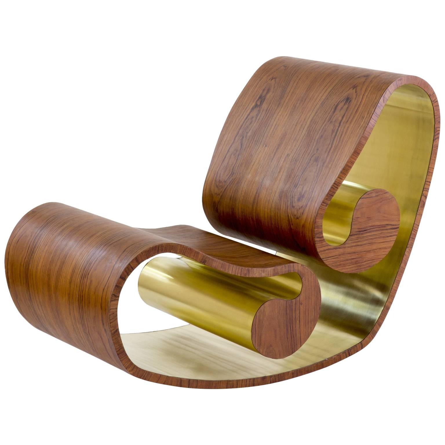 Voluta Wood and Brass Handmade Rocking Chair