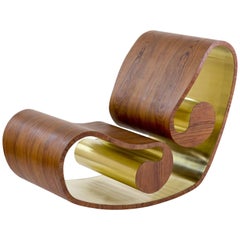 Voluta Wood and Brass Handmade Rocking Chair