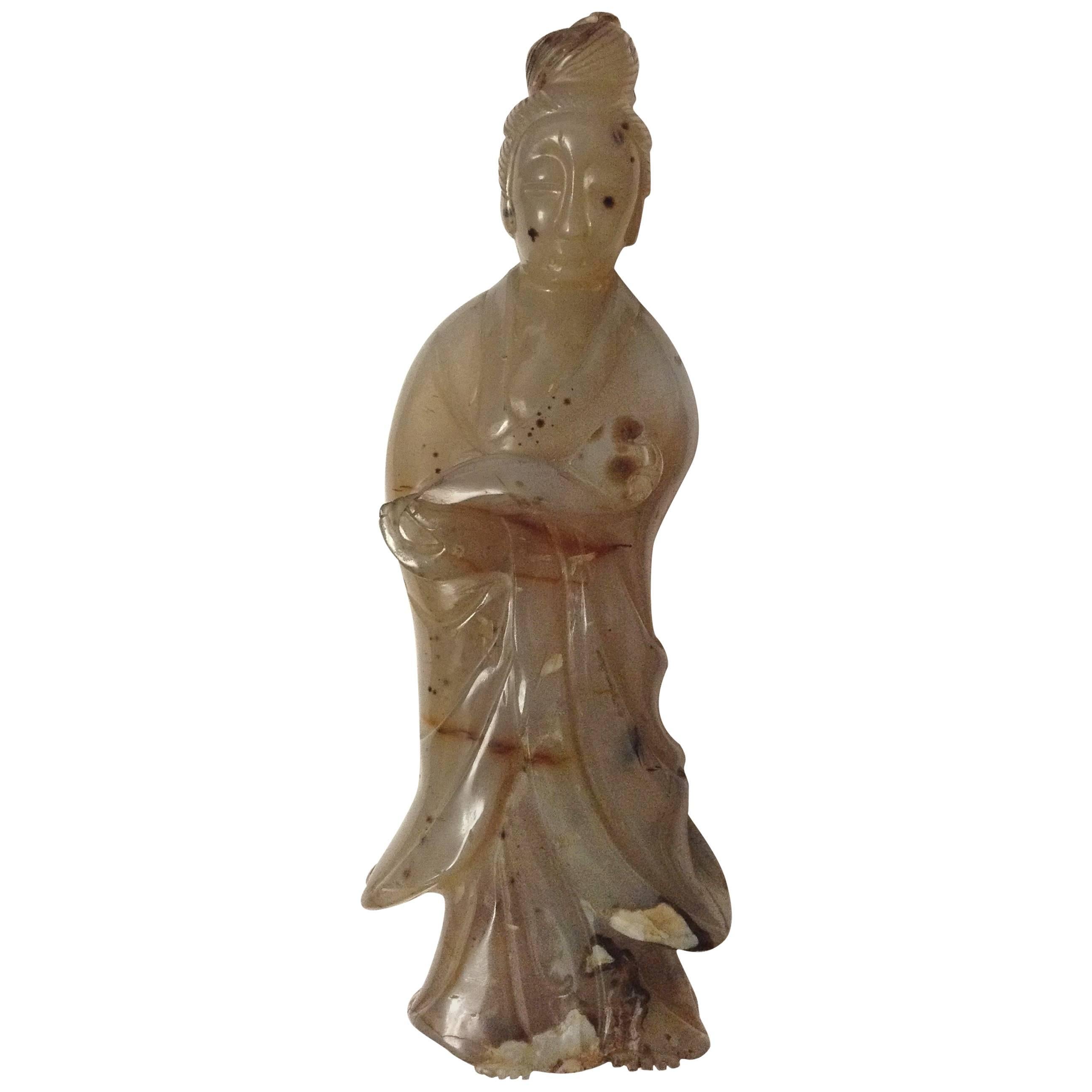20th Century Smoky Agate Figurine of an Asian Woman For Sale
