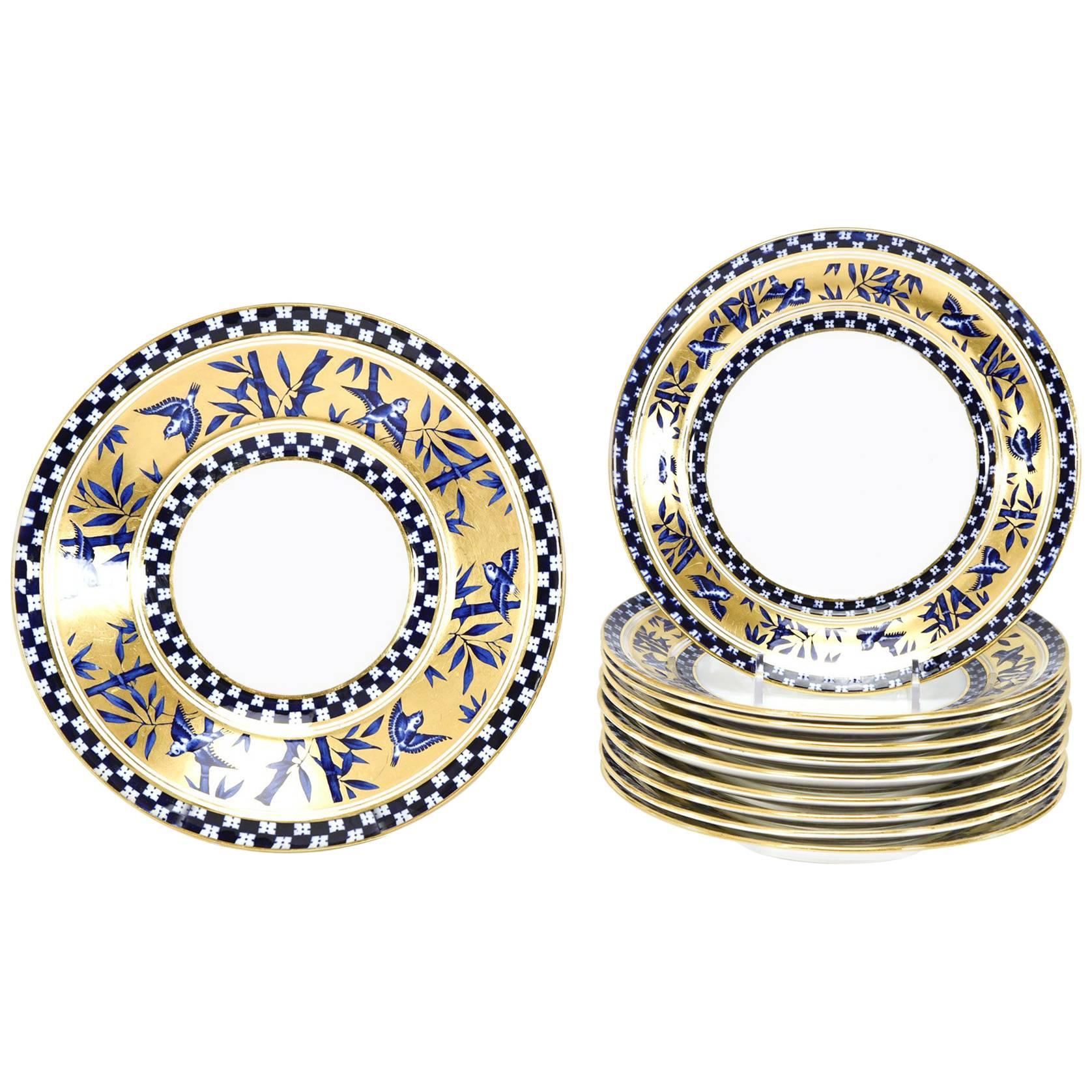 11 Coalport Cobalt Blue & Gold Aesthetic Movement Dessert Plates & Serving Dish