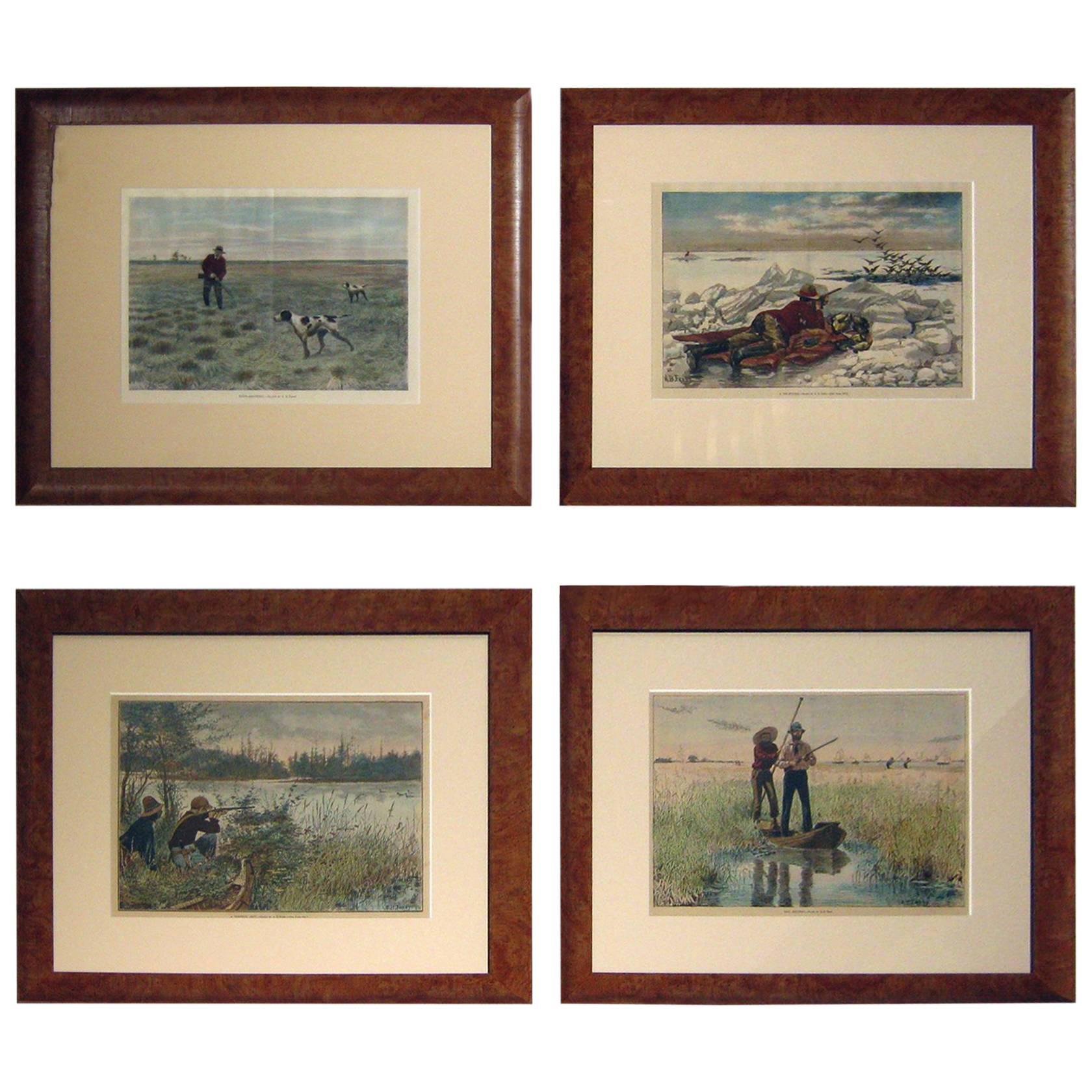19th century Framed Sporting Prints by A.B. Frost Set of Four