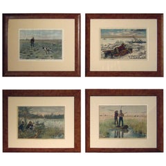 19th century Framed Sporting Prints by A.B. Frost Set of Four