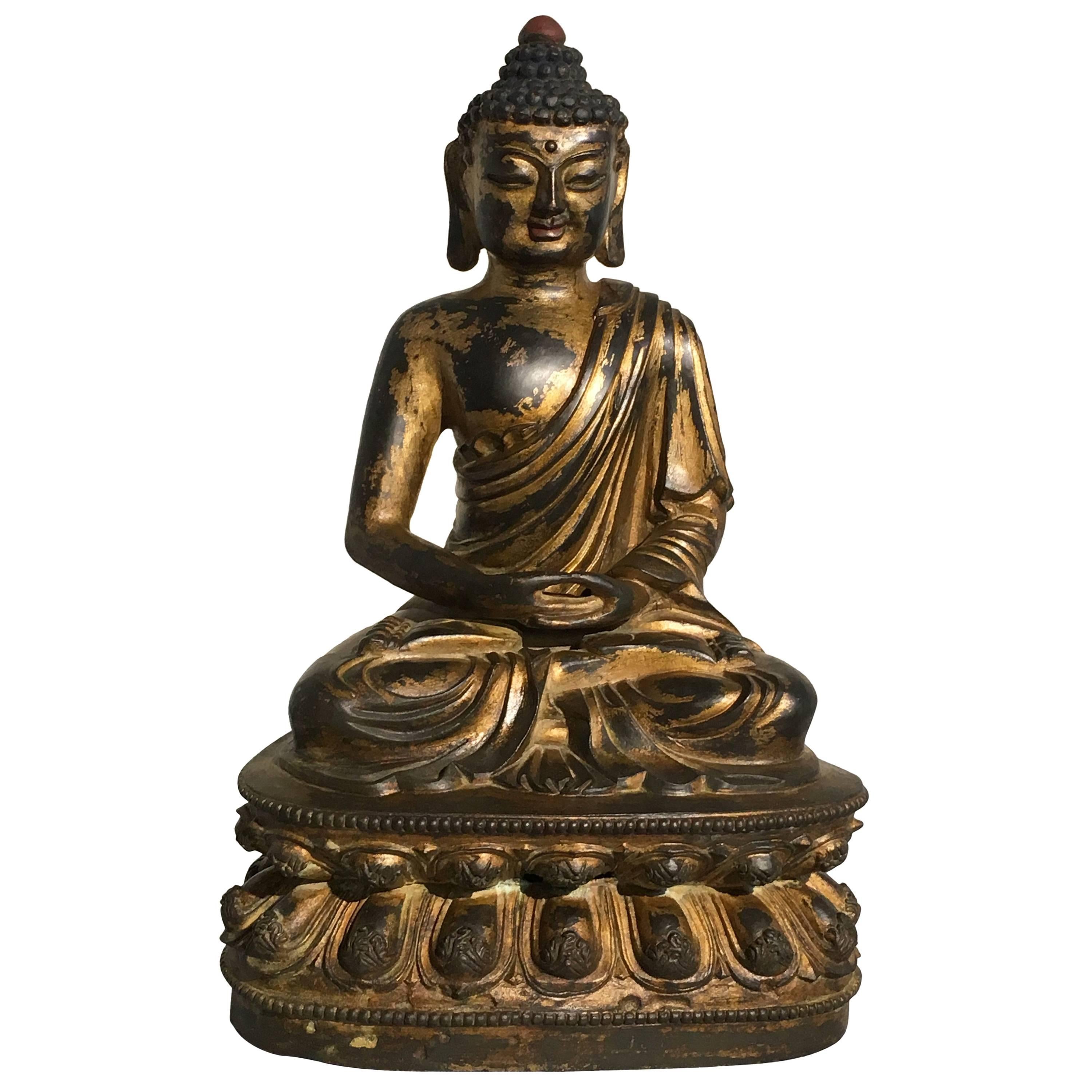 Chinesischer Amitabha-Buddha aus vergoldeter Bronze, 20. Jahrhundert