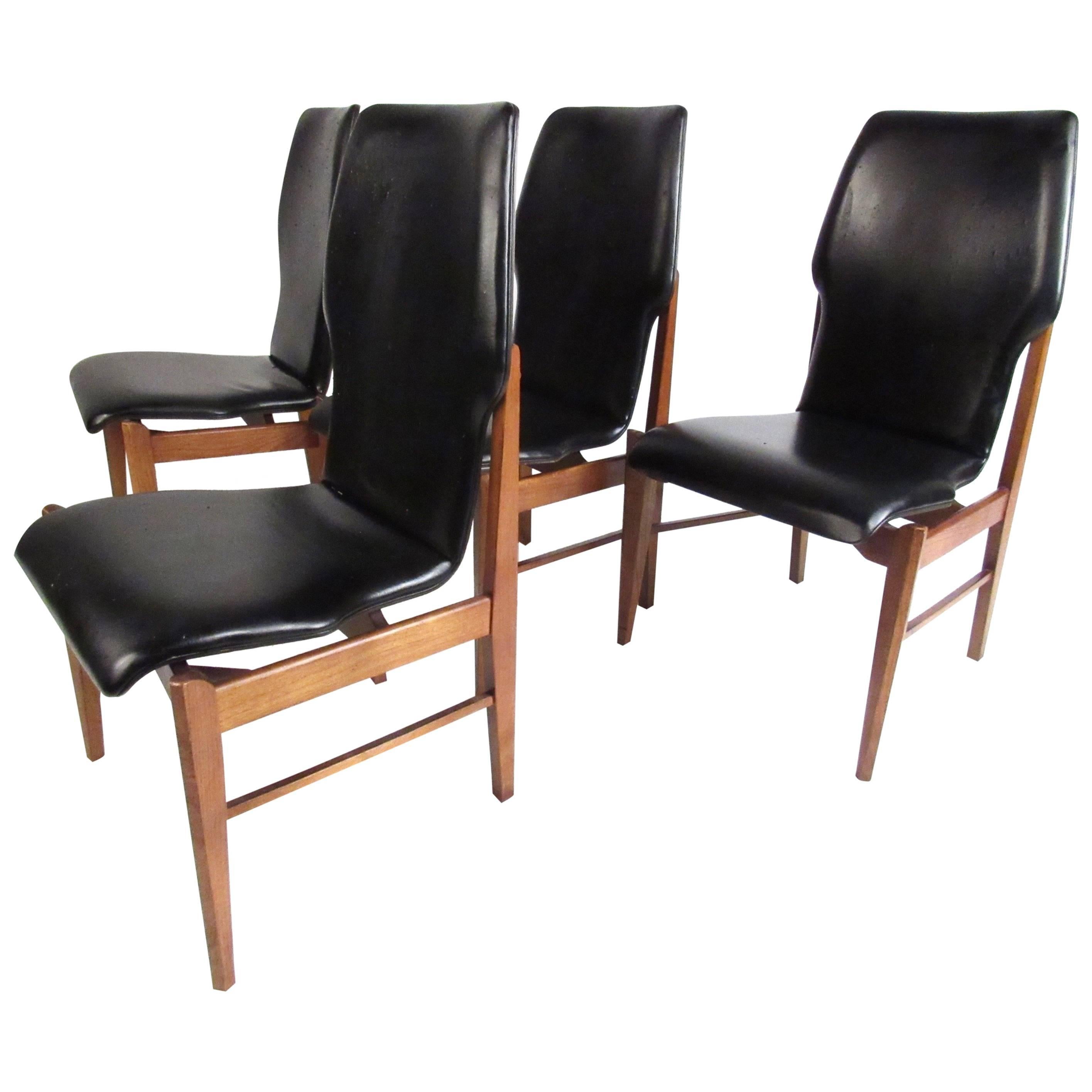 Mid-Century Set of High Back Dining Chairs For Sale