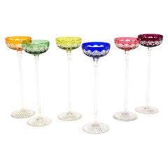 Set of 6 Baccarat Multicolour Cut to Clear Tall Cordials With Cut Crystal Stems