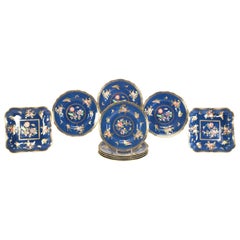 Copeland Spode Set da dessert 8 piatti, 2 piatti quadrati blu con fiori e farfalle