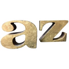 Pair of "A to Z" Bookends by Curtis Jere Signed & Dated 1968 in Gold Leaf Finish