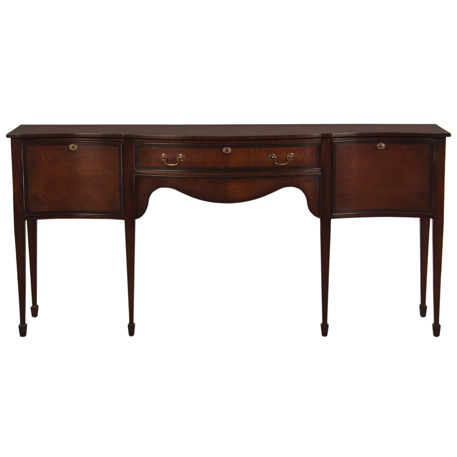 Sheraton Style Serpentine Front Mahogany Sideboard Crossbanded with Rosewood For Sale