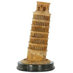 Fine Grand Tour Carved Alabaster Model "Tower of Pisa", 19th Century
