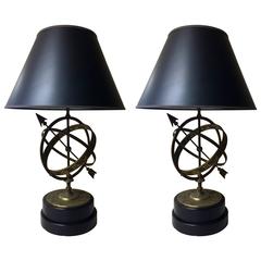 Vintage Pair of Classic Astrological Armillary Sphere Table Lamps by Frederick Cooper