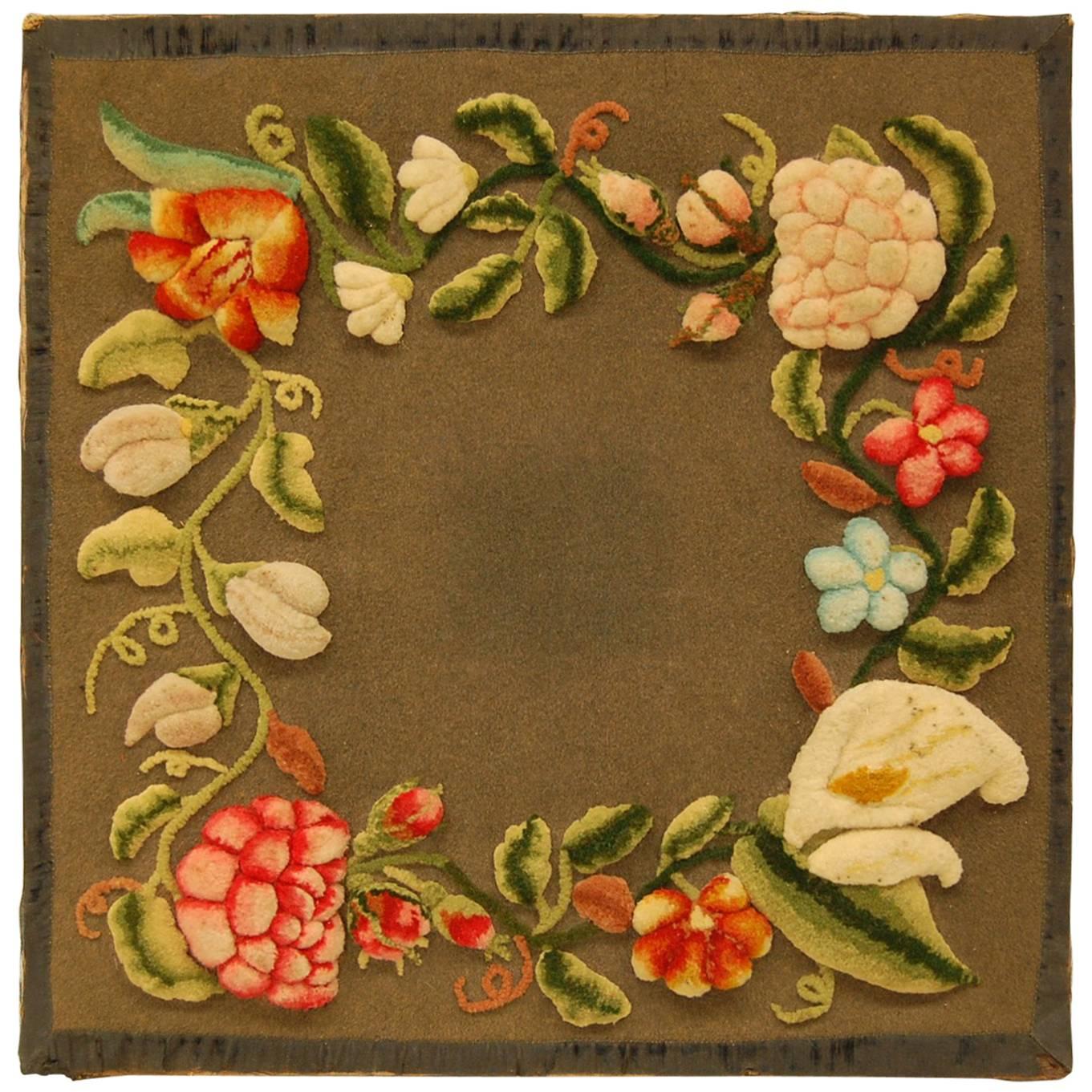 Pennsylvania Dutch Stumpwork Floral Panel, 19th Century For Sale