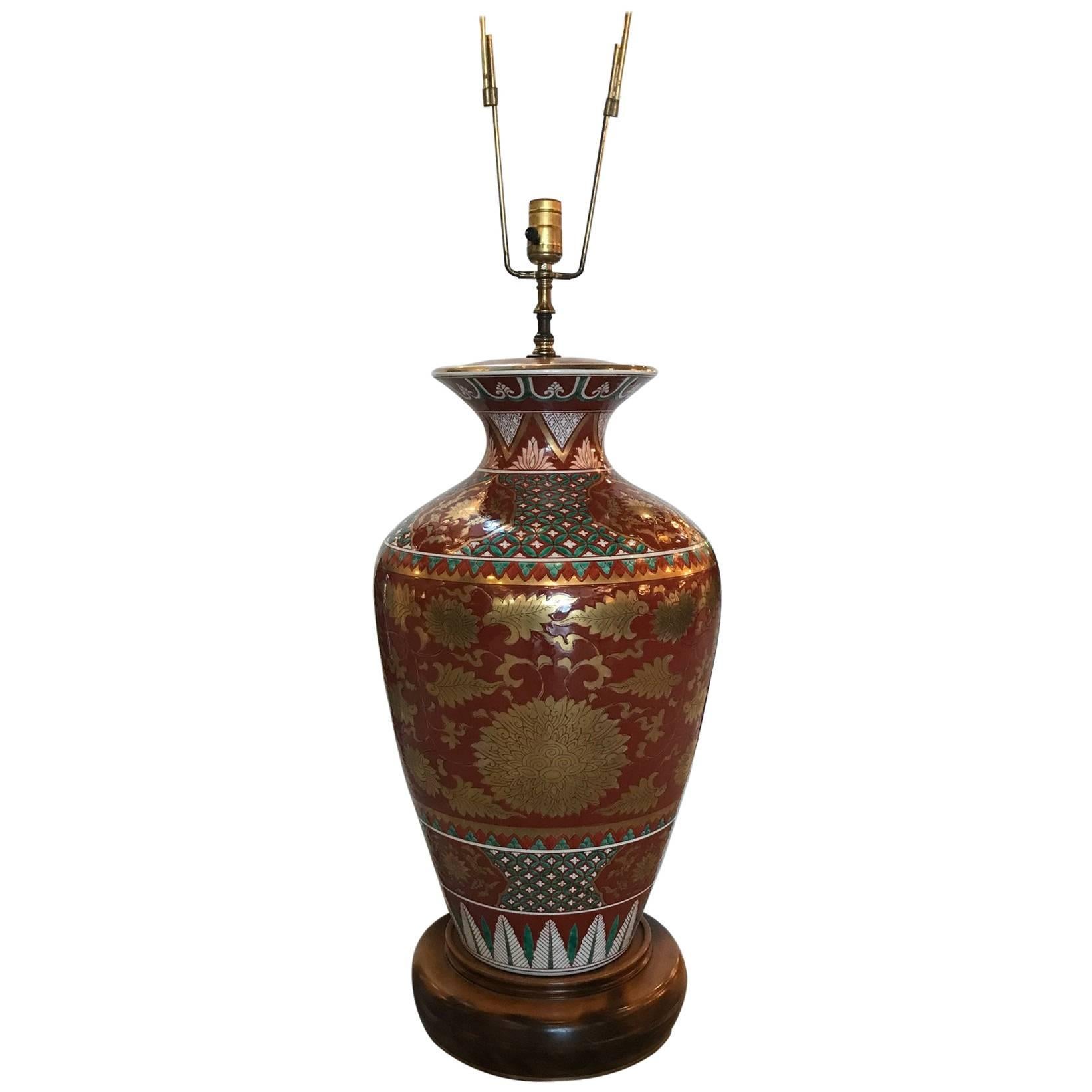 Large Kutani Porcelain Vase Lamp