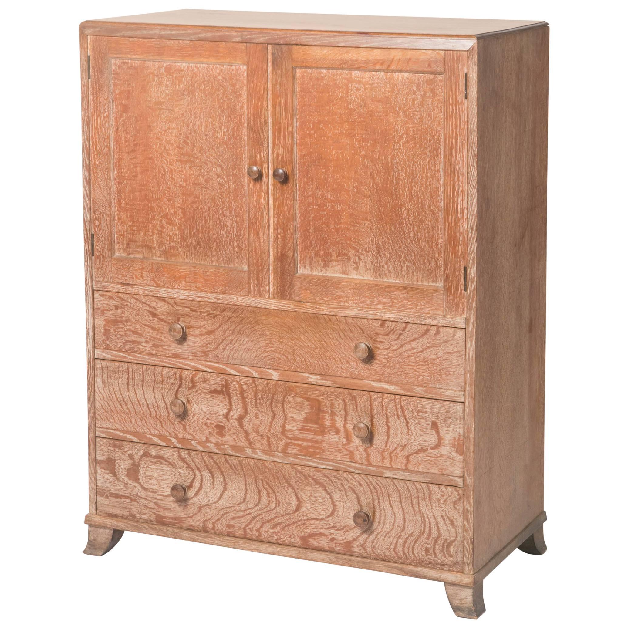 Heals of London limed oak tallboy, England circa 1920 For Sale