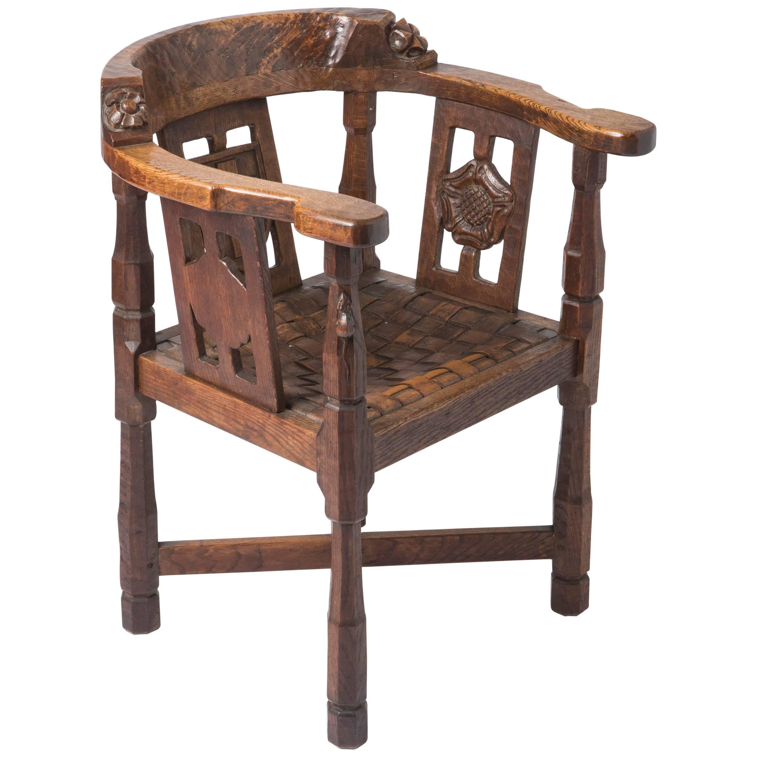 Robert Mouseman Thompson oak "Monk" chair, England circa 1920