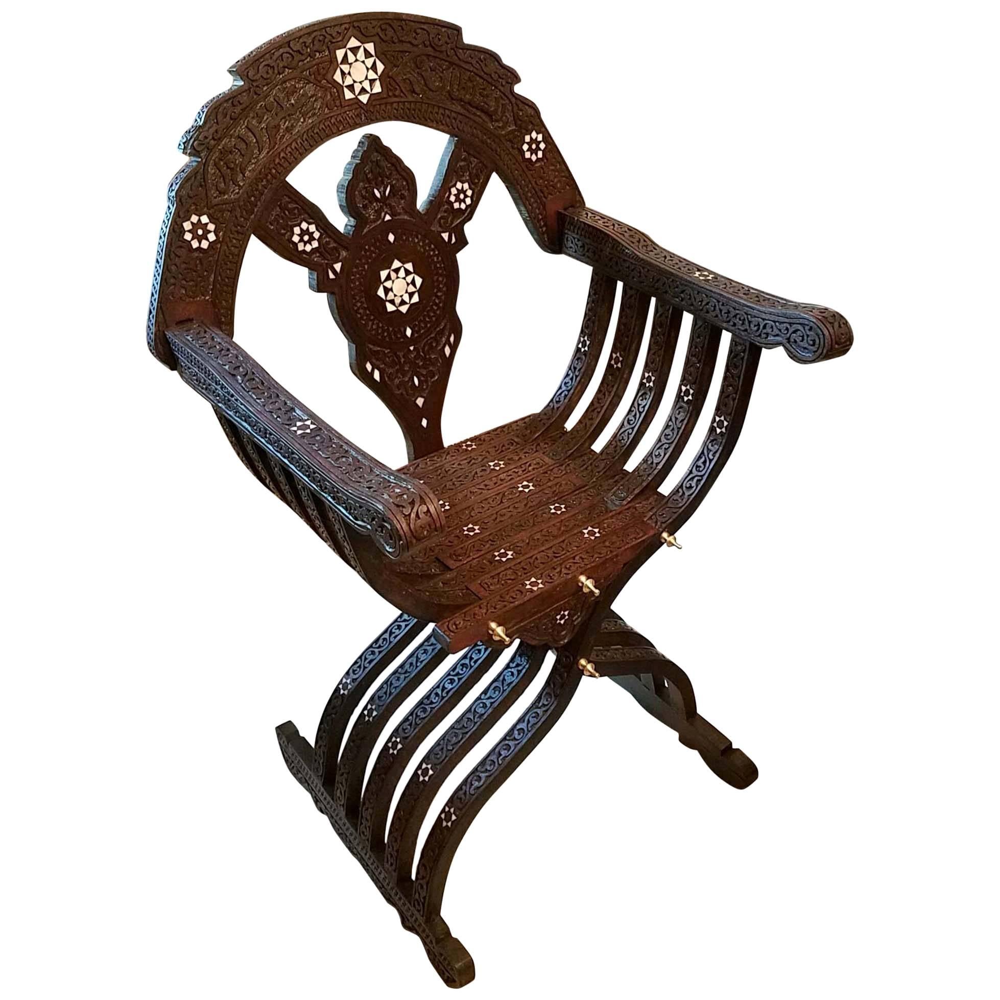 Mother-of-pearl Syrian Style Chairs Walnut Wood For Sale