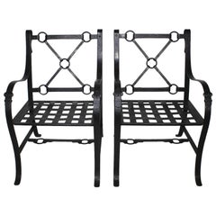 Vintage Pair French Mid-Century Ebonized Metal Armchairs manner of Jacques Adnet- Hermès