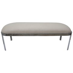 D.I.A. Race-Track Form Bench in Polished Chrome and Cream Upholstery Fabric