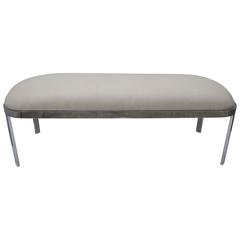 D.I.A. Race-Track Form Bench in Polished Chrome and Cream Upholstery Fabric 10