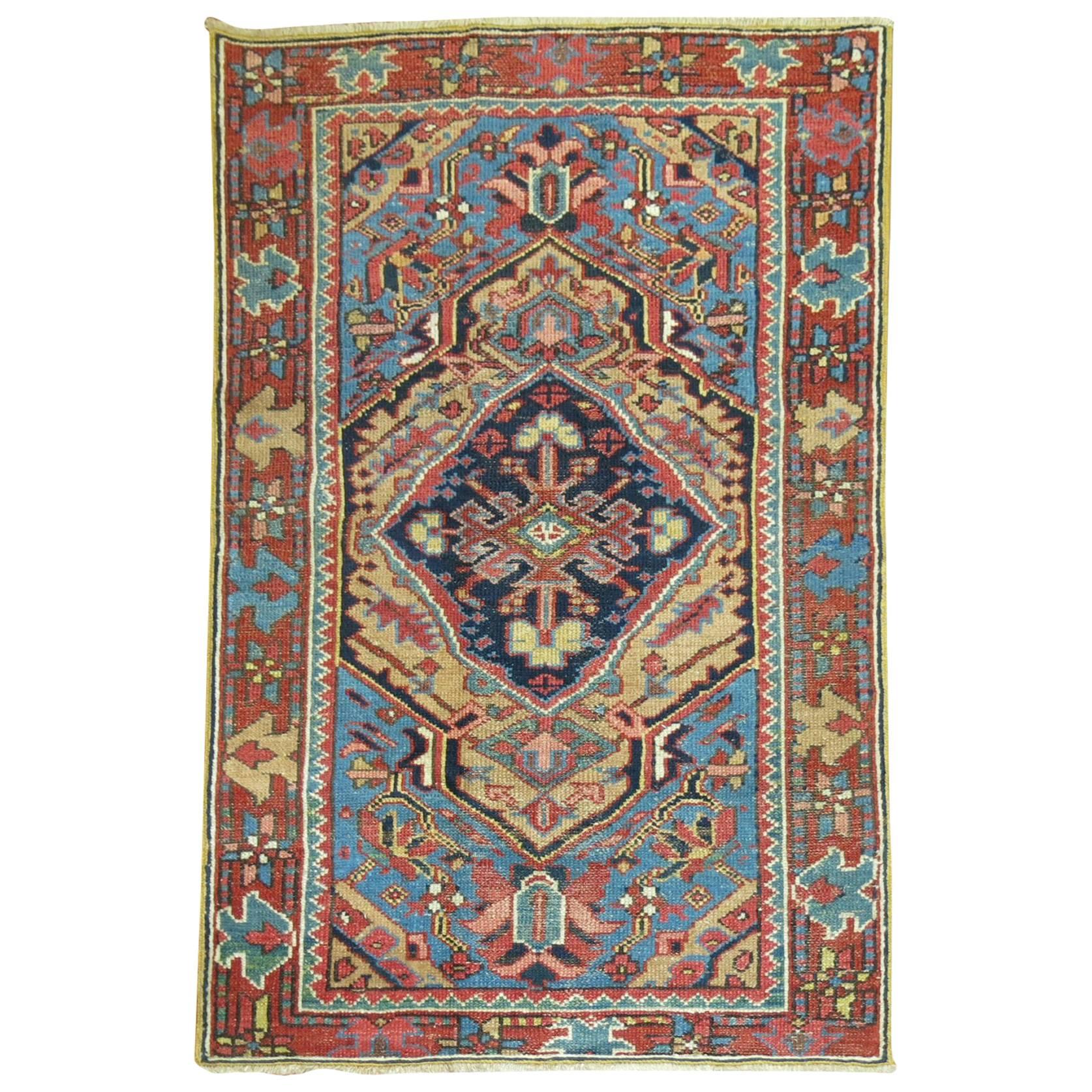 Persian Heriz Scatter Rug with French Blue Accents