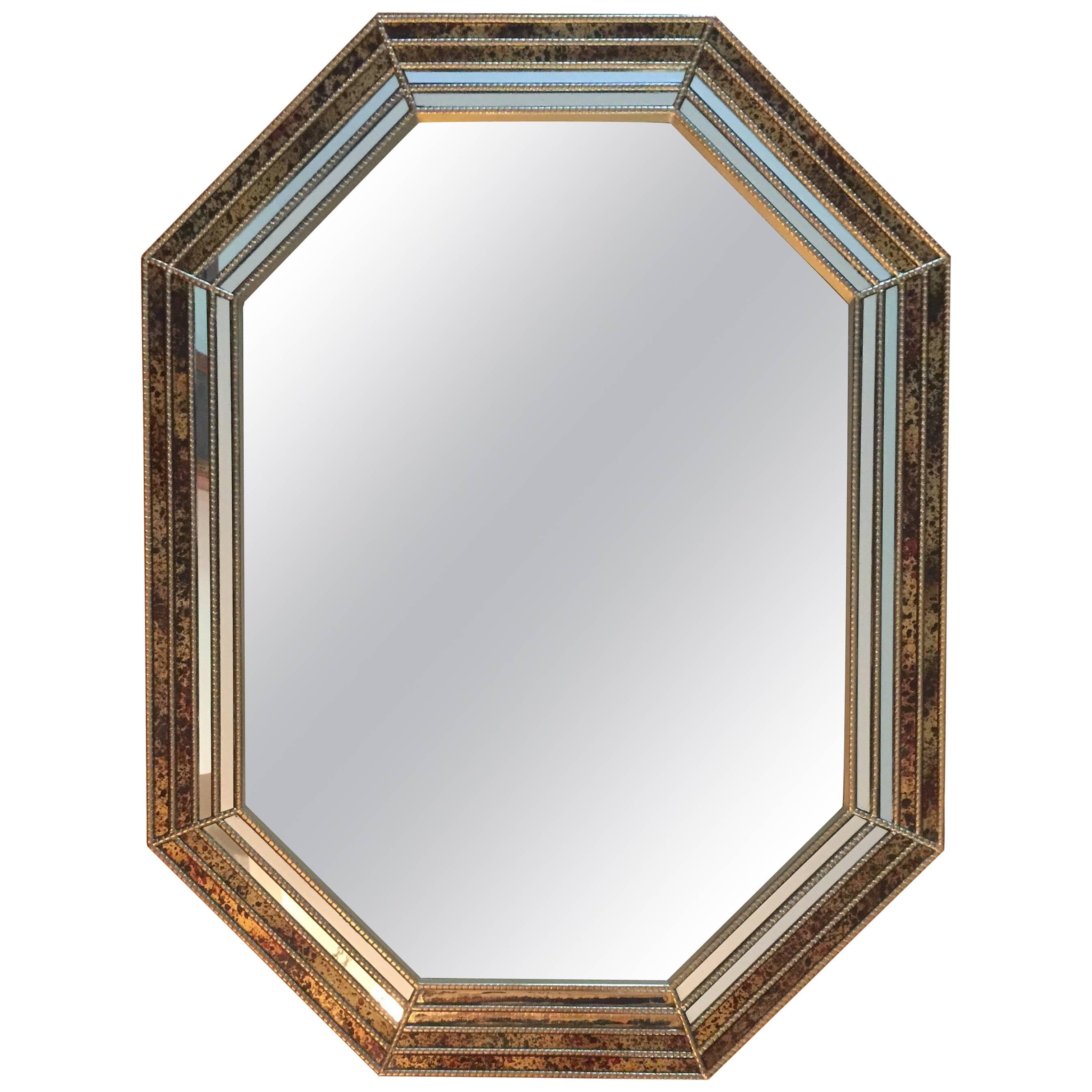 1970s Labarge Octagonal Oil Drop Brass Mirror