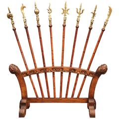 Early 20th Century Spanish Walnut Screen Made with Set of Decorative Poniards Antique Early 20th Century Spanish Walnut Screen Made with Set of Decorative Poniards