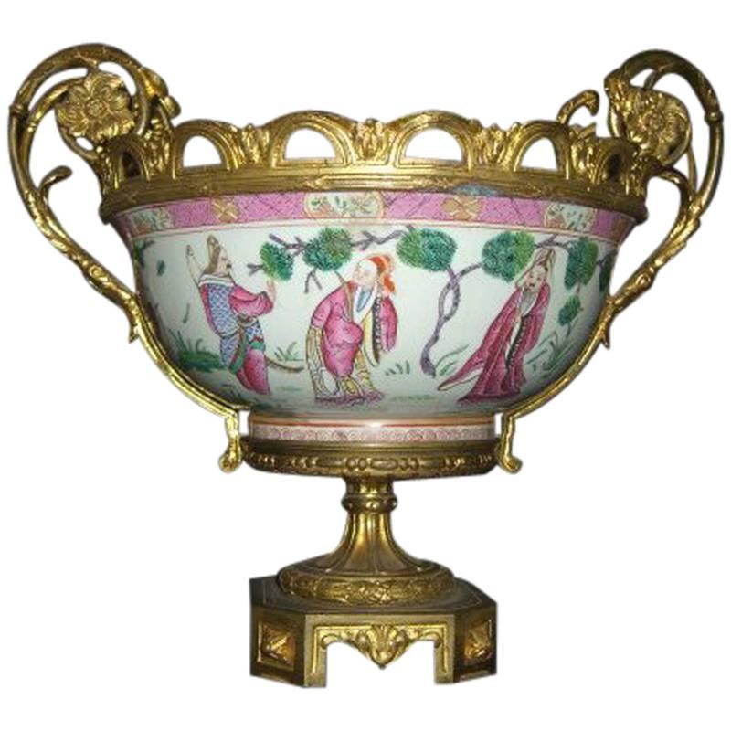 Ormolu Mounted Chinese Porcelain Bowl Centerpiece, 19th Century