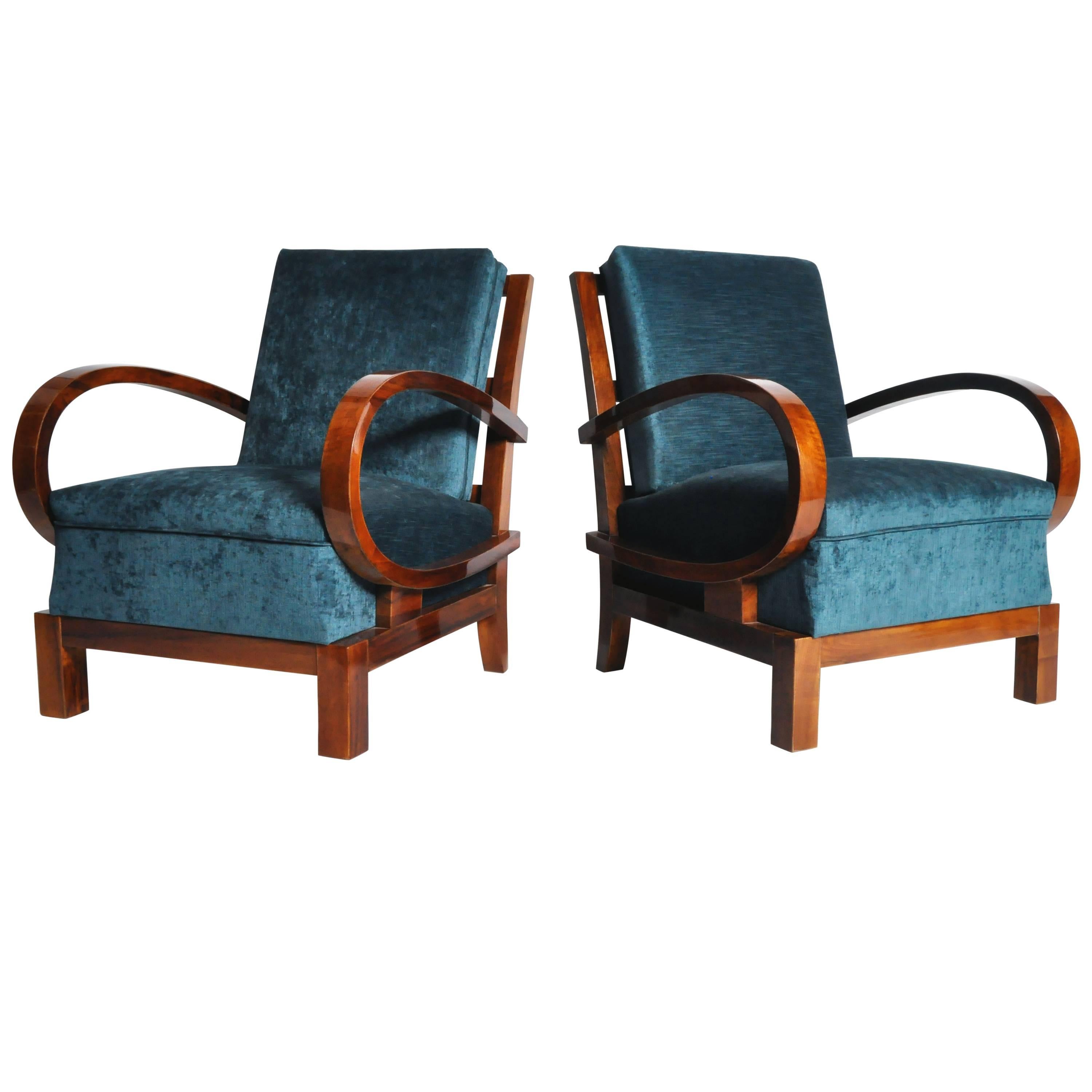 Pair of Solid Walnut Hungarian Armchairs