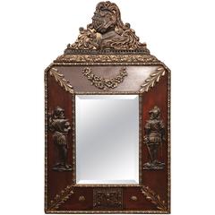 19th Century, French Napoleon III Wood and Tole Wall Mirror with Repoussé Decor