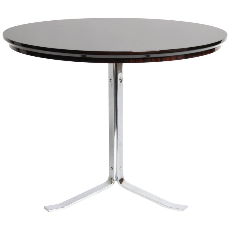 Round Table with Metal Legs and New Veneer Top at 1stDibs