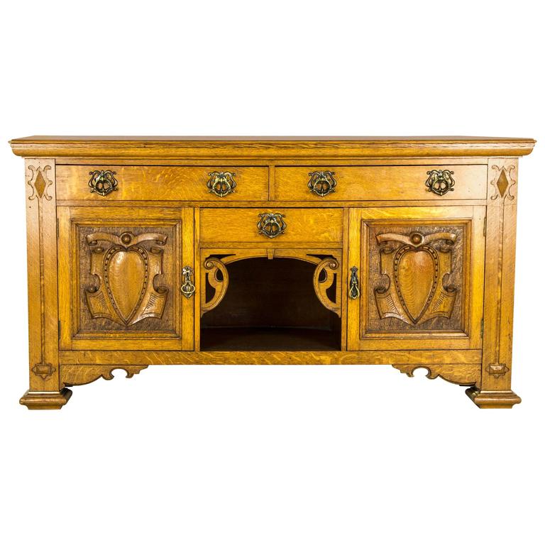 Fabulous Antique Scottish Tiger Oak Art Nouveau Sideboard, Buffet at 1stDibs