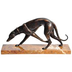 Art Deco Bronze Greyhound Sculpture by Irénée René Rochard