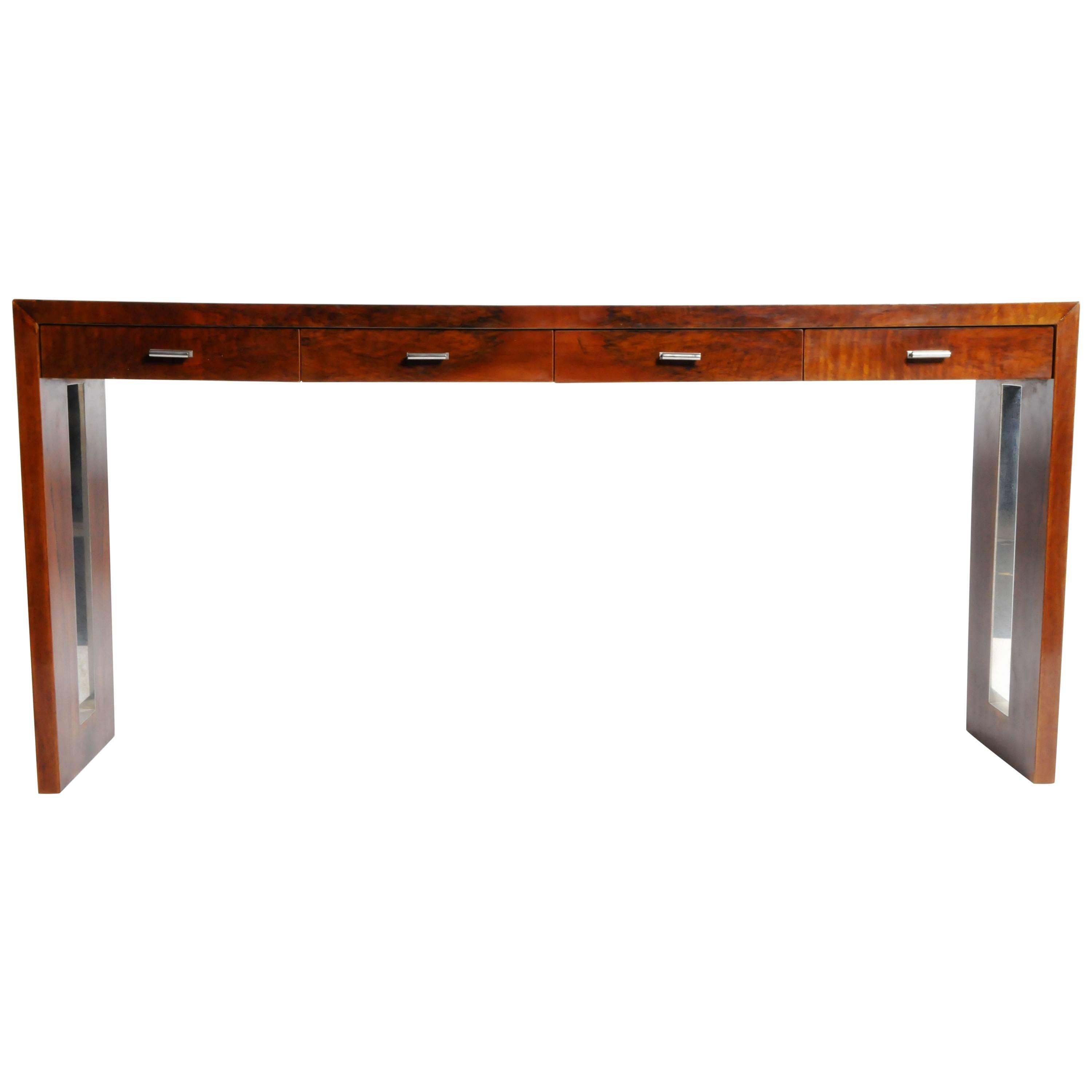 Four-Drawer Console Table with Metal Inlay