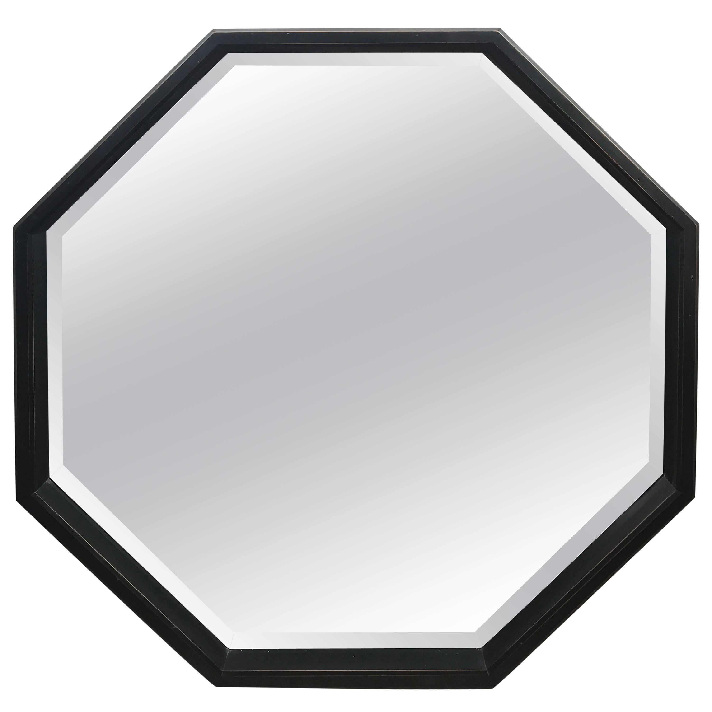 Large Ebonized Octagonal Bevelled Mirror For Sale